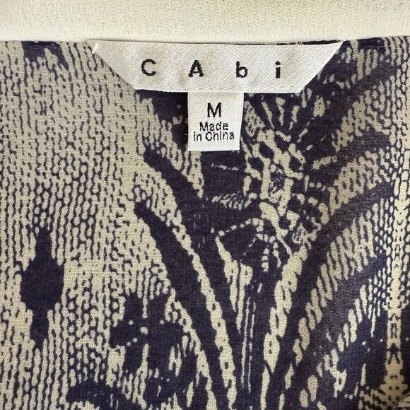 CAbi Blouse Medium Geo Moroccan Blue Print Tie Neck Flowy Layered Shell Top - Picture 9 of 14